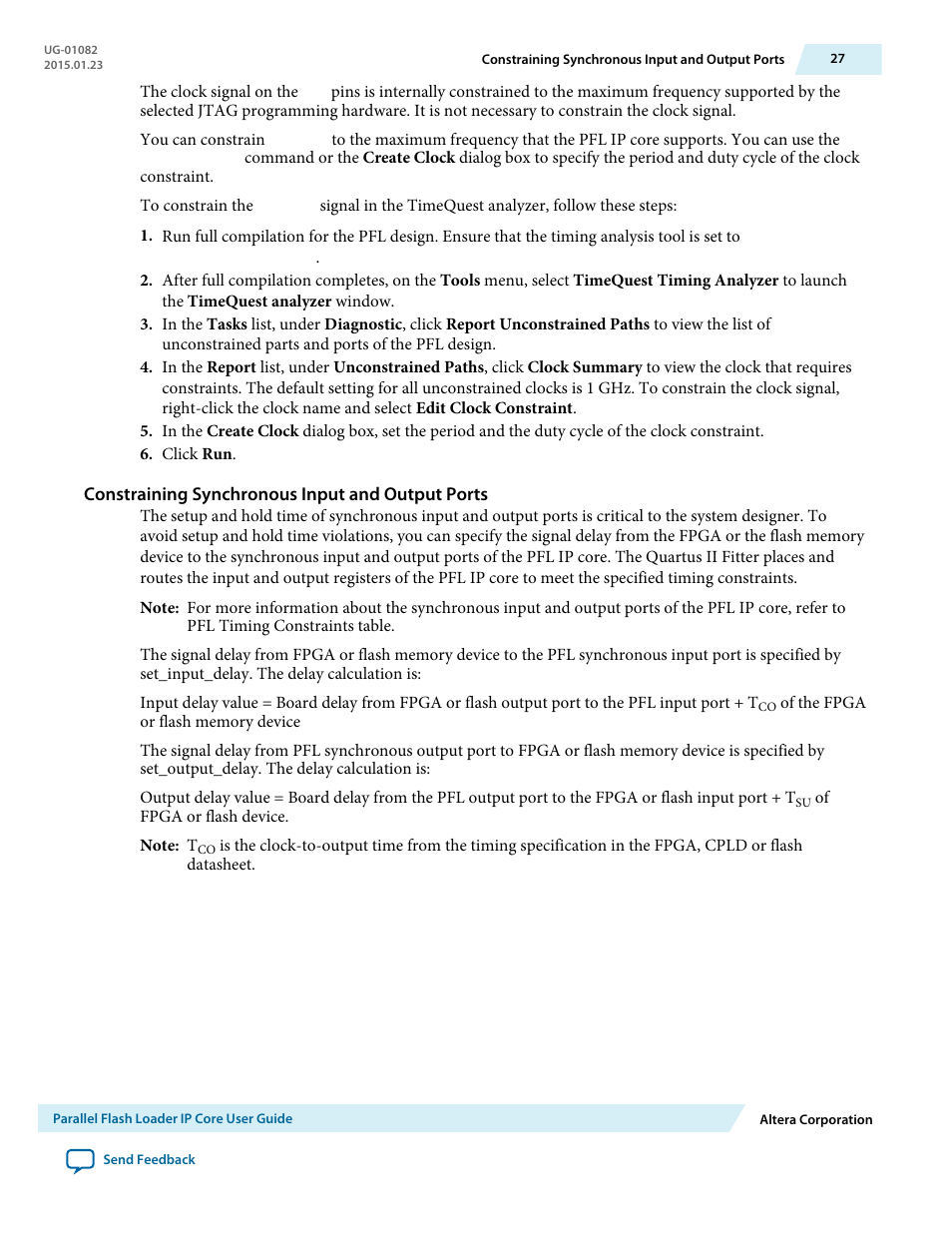 Constraining synchronous input and output ports | Altera Parallel Flash Loader IP User Manual | Page 27 / 57