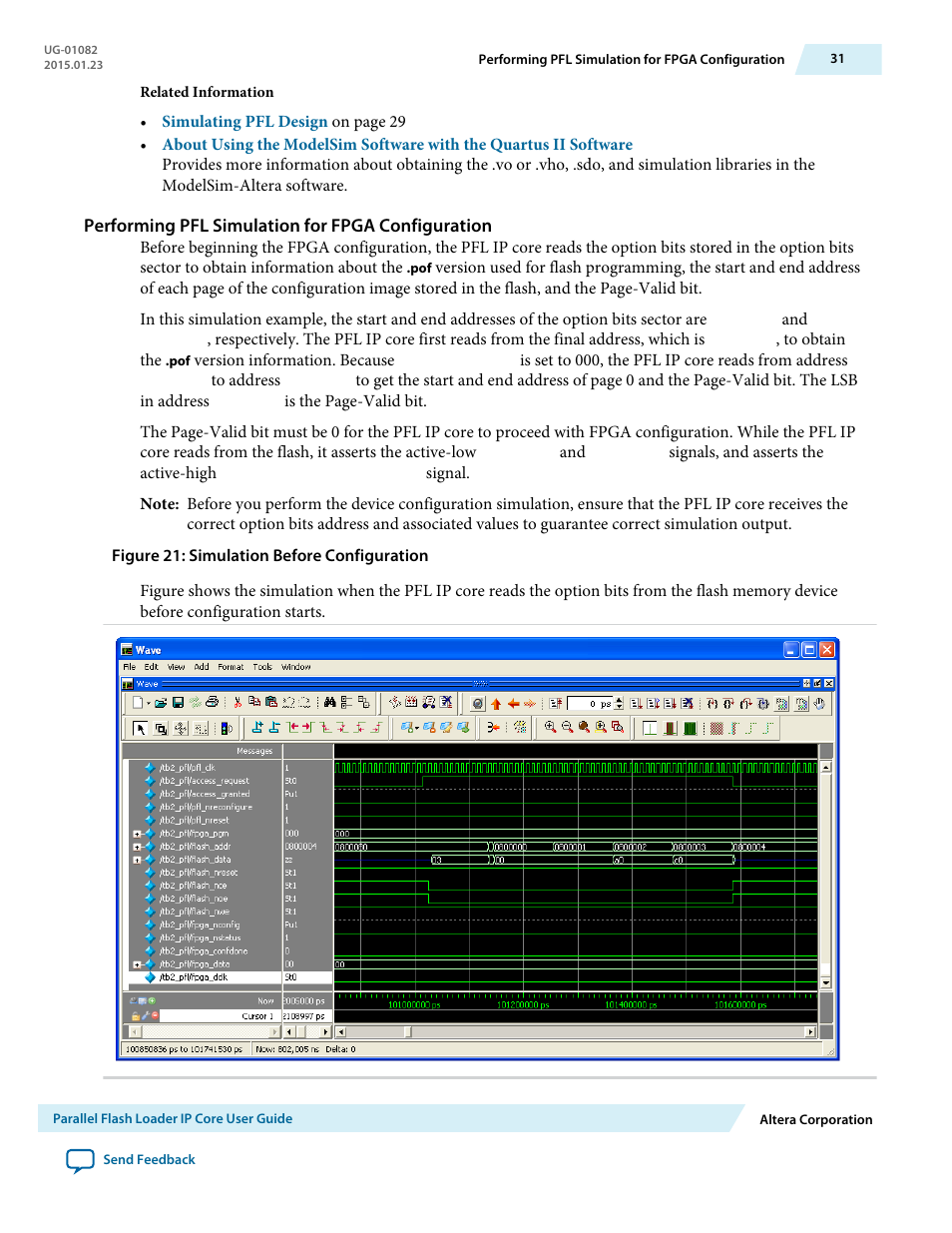 Performing pfl simulation for fpga configuration | Altera Parallel Flash Loader IP User Manual | Page 31 / 57