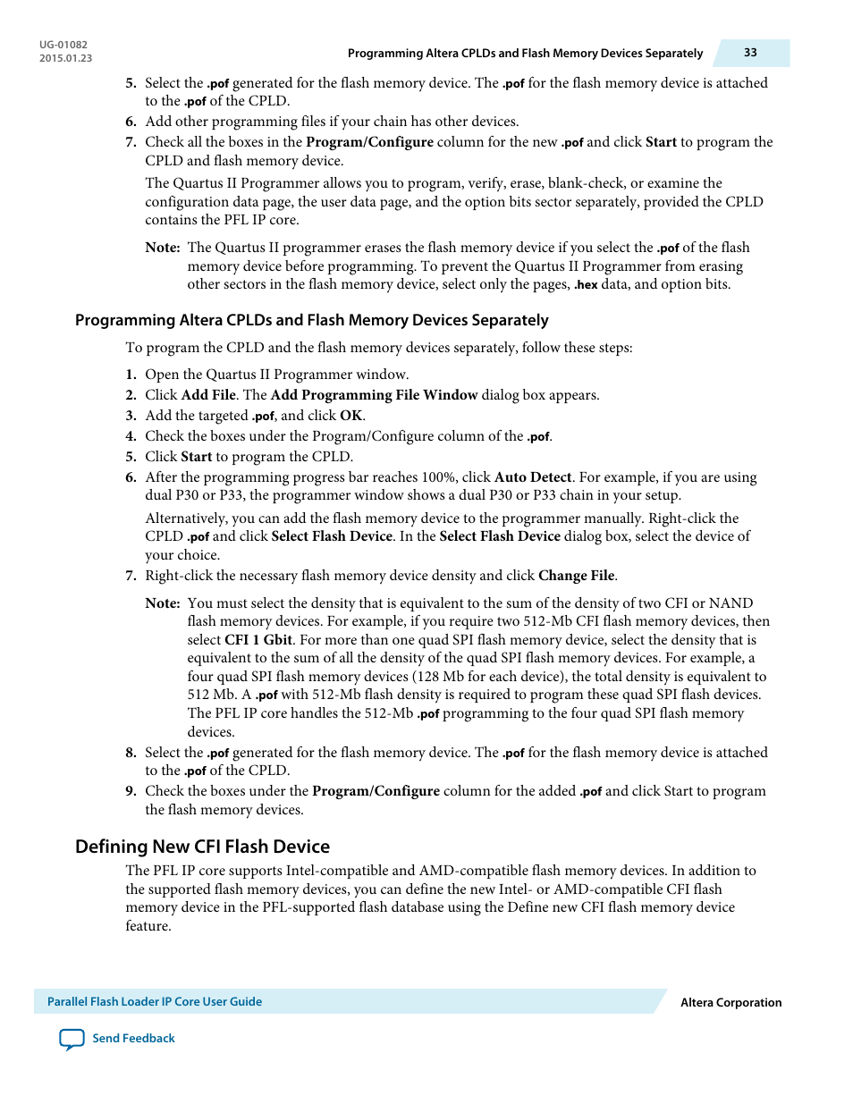 Defining new cfi flash device | Altera Parallel Flash Loader IP User Manual | Page 33 / 57