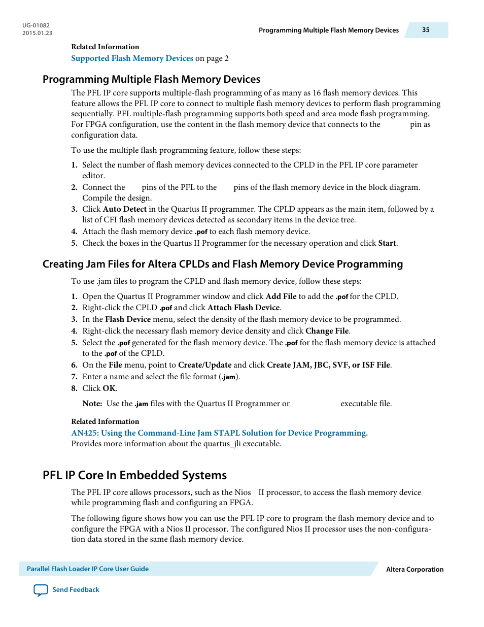 Programming multiple flash memory devices, Pfl ip core in embedded systems | Altera Parallel Flash Loader IP User Manual | Page 35 / 57