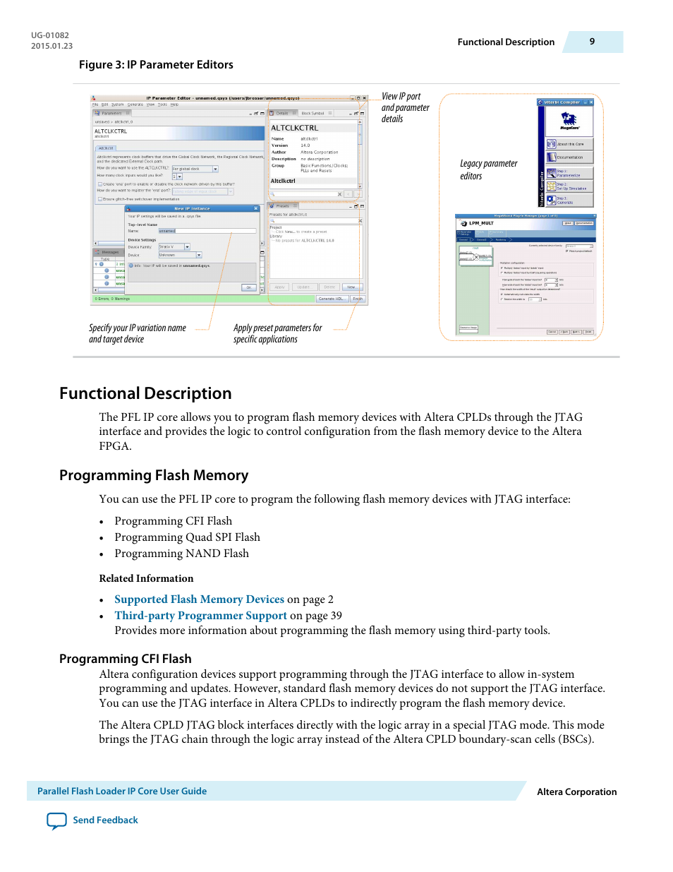 Functional description, Programming flash memory, Programming cfi flash | Altera Parallel Flash Loader IP User Manual | Page 9 / 57
