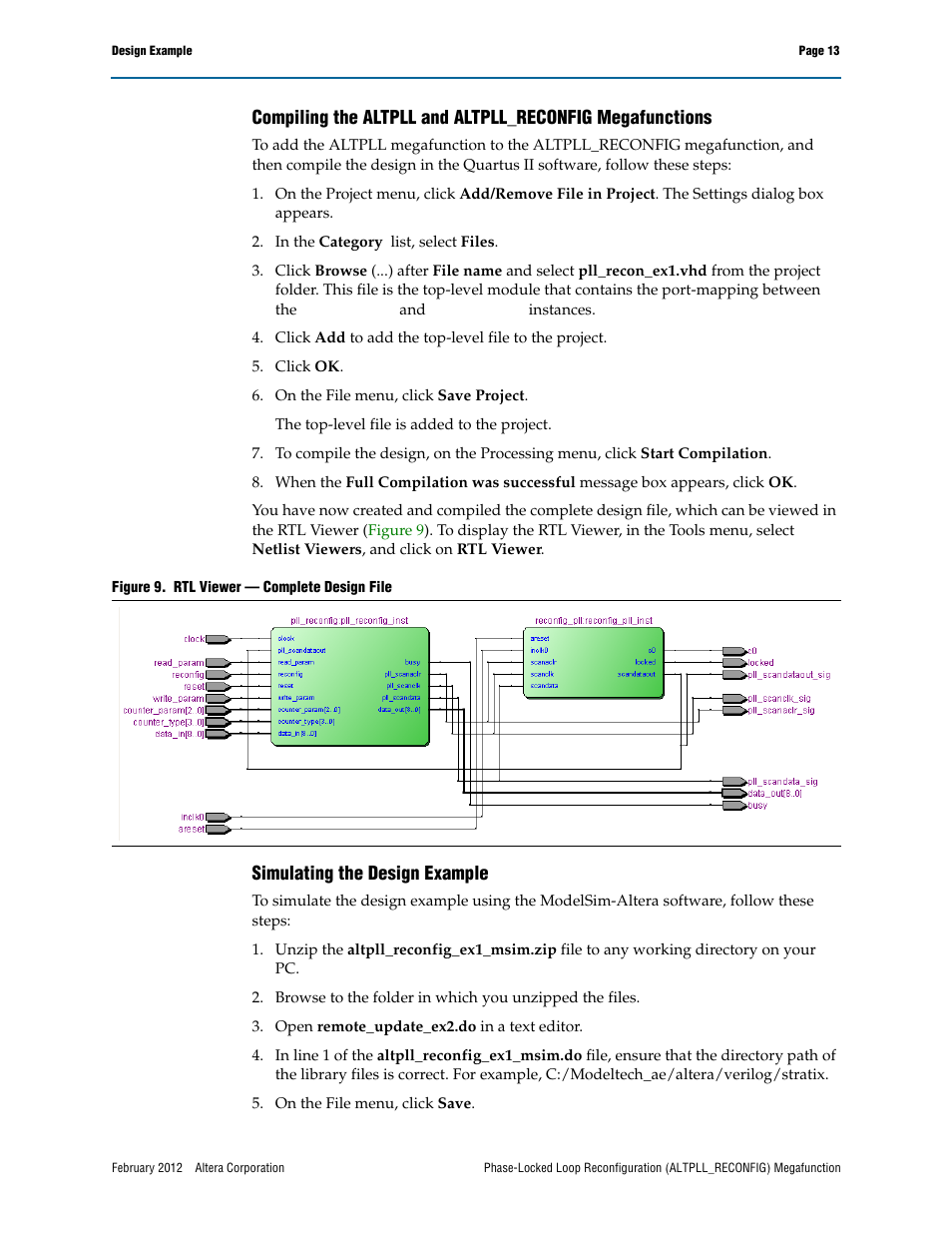 Simulating the design example | Altera Phase-Locked Loop Reconfiguration IP Core User Manual | Page 13 / 51