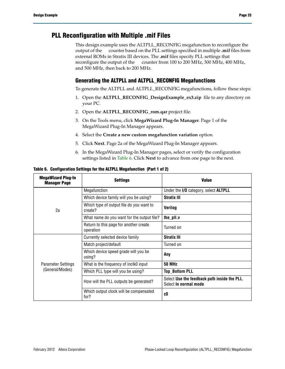 Pll reconfiguration with multiple .mif files | Altera Phase-Locked Loop Reconfiguration IP Core User Manual | Page 23 / 51