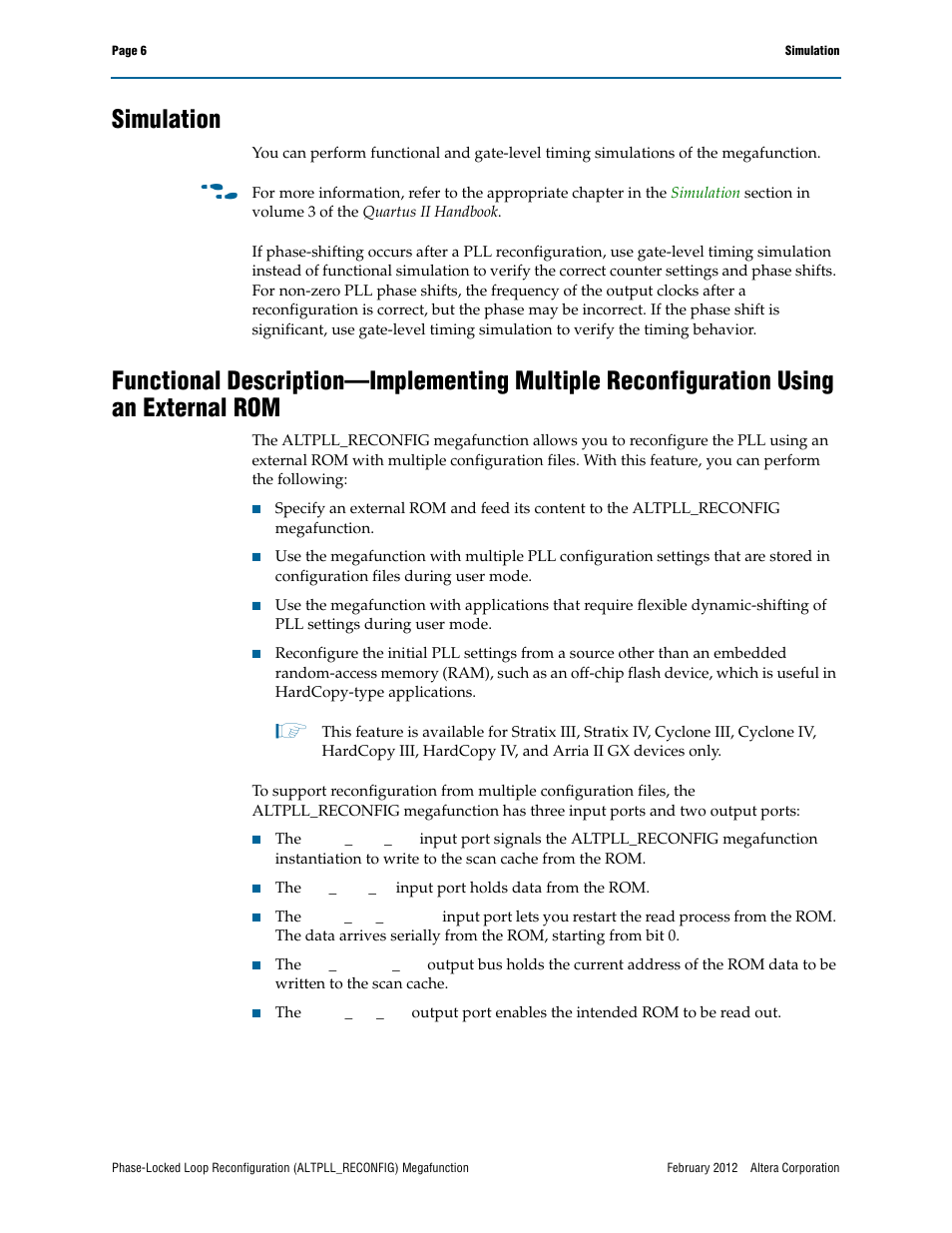 Simulation | Altera Phase-Locked Loop Reconfiguration IP Core User Manual | Page 6 / 51