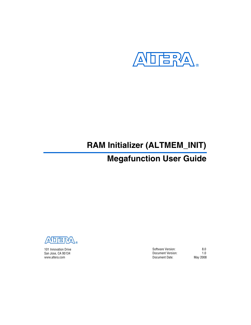 Altera RAM Initializer User Manual | 36 pages