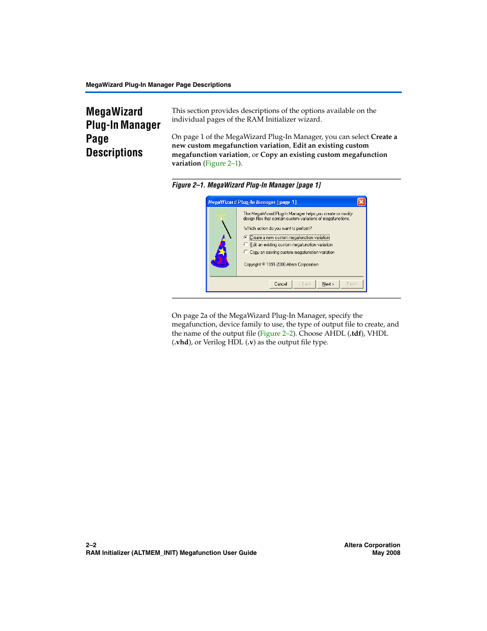 Megawizard plug-in manager page descriptions | Altera RAM Initializer User Manual | Page 14 / 36