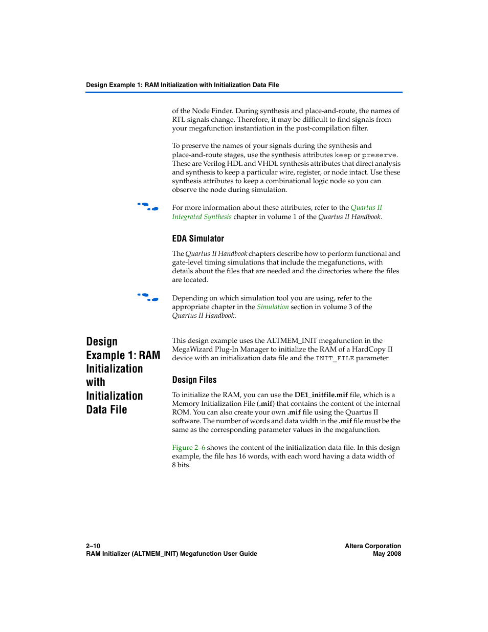 Eda simulator, Design files | Altera RAM Initializer User Manual | Page 22 / 36