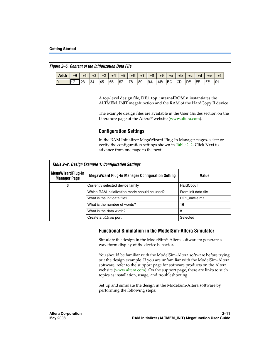 Configuration settings | Altera RAM Initializer User Manual | Page 23 / 36