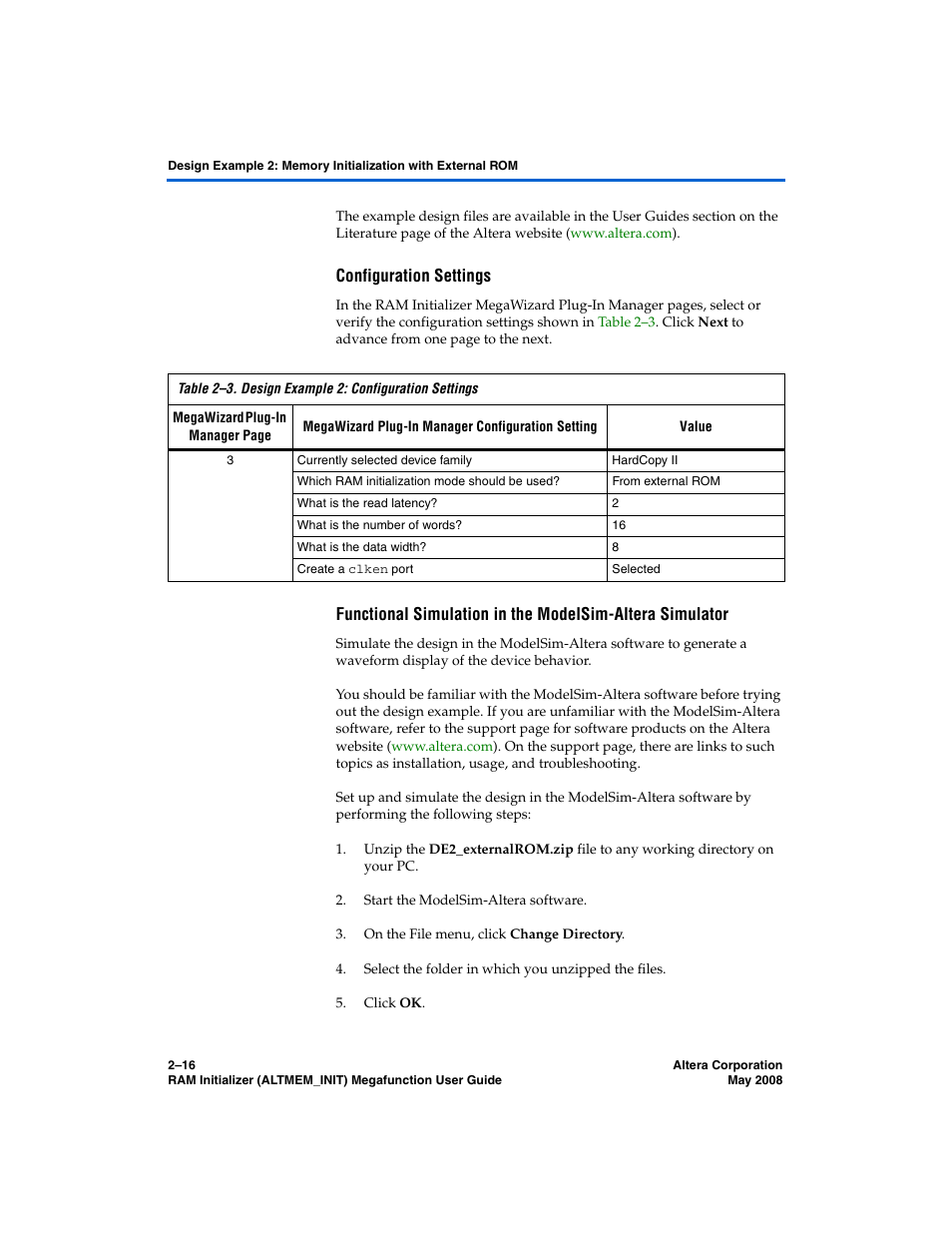 Configuration settings | Altera RAM Initializer User Manual | Page 28 / 36