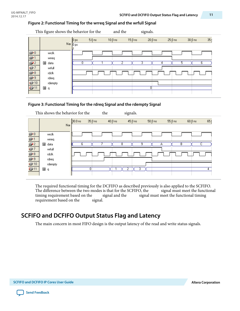 Scfifo and dcfifo output status flag and latency | Altera SCFIFO User Manual | Page 11 / 28