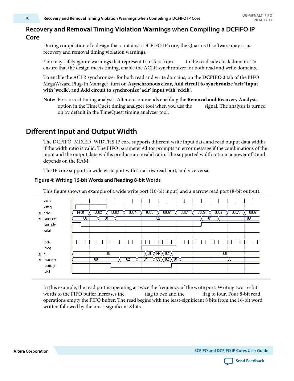 Different input and output width | Altera SCFIFO User Manual | Page 18 / 28