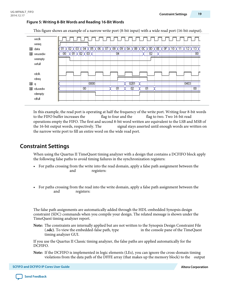 Constraint settings | Altera SCFIFO User Manual | Page 19 / 28