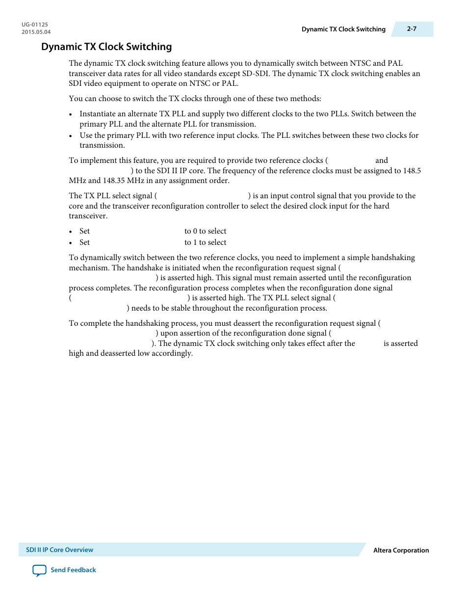 Dynamic tx clock switching, Dynamic tx clock switching -7 | Altera SDI II MegaCore User Manual | Page 12 / 89