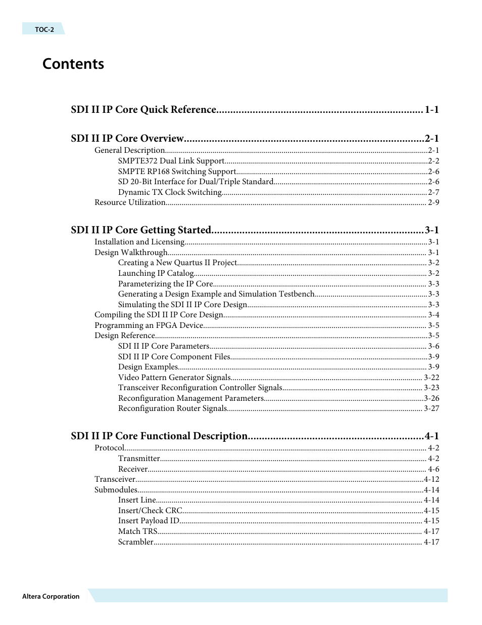 Altera SDI II MegaCore User Manual | Page 2 / 89