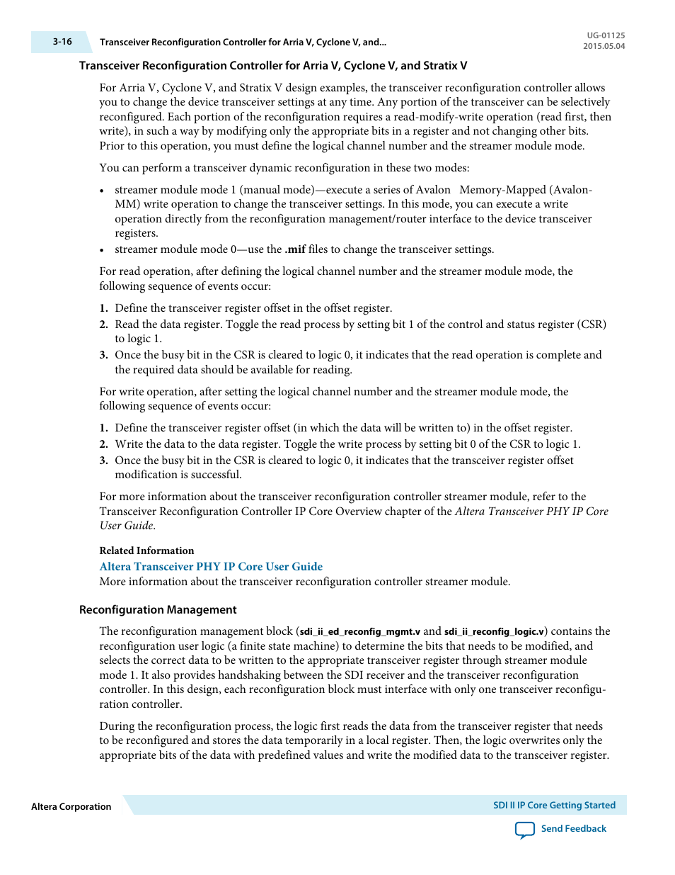 Reconfiguration management | Altera SDI II MegaCore User Manual | Page 31 / 89