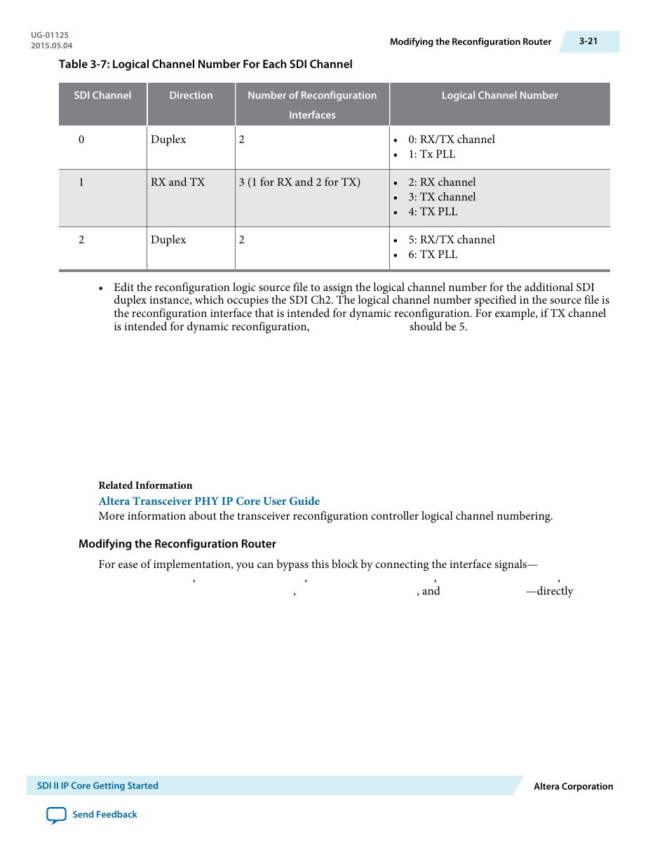 Modifying the reconfiguration router | Altera SDI II MegaCore User Manual | Page 36 / 89