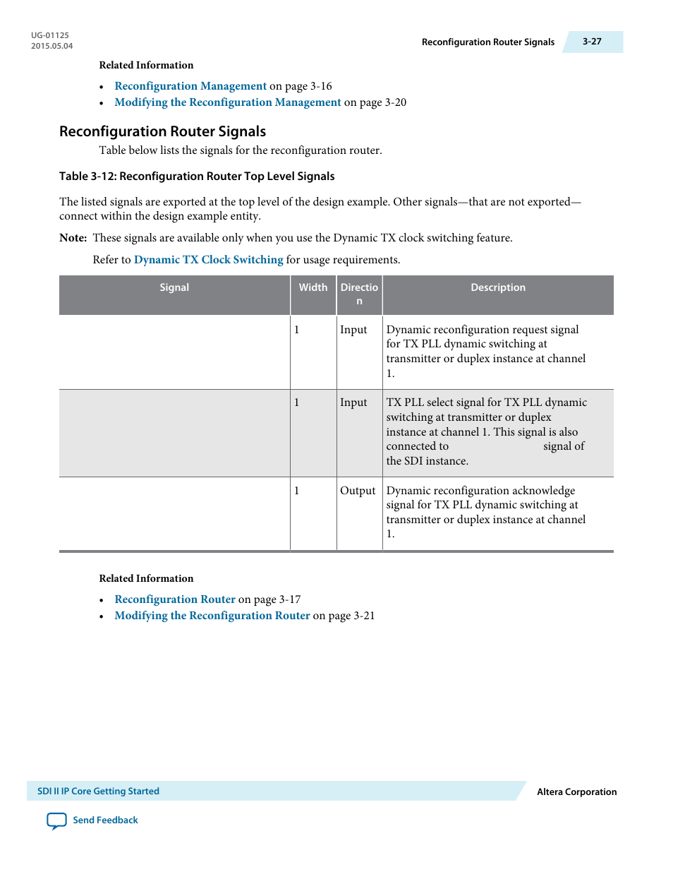 Reconfiguration router signals, Reconfiguration router signals -27 | Altera SDI II MegaCore User Manual | Page 42 / 89