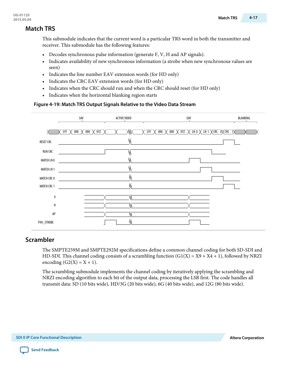 Match trs, Scrambler, Match trs -17 | Scrambler -17 | Altera SDI II MegaCore User Manual | Page 59 / 89