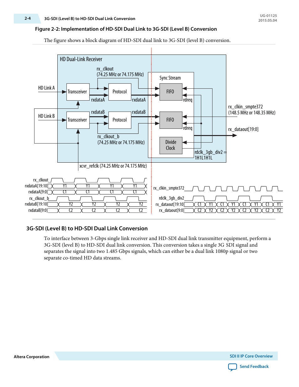 3g-sdi (level b) to hd-sdi dual link conversion | Altera SDI II MegaCore User Manual | Page 9 / 89