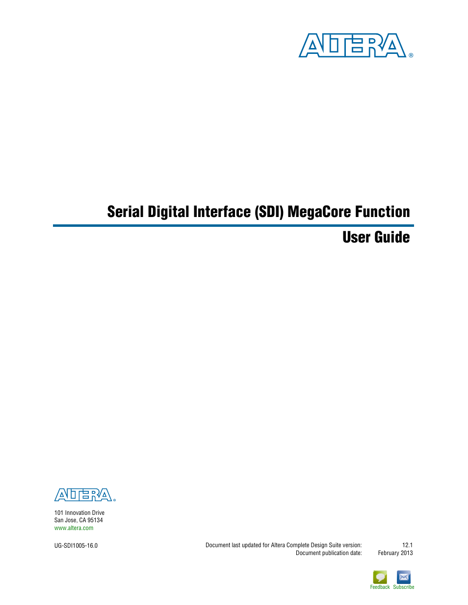 Altera Serial Digital Interface (SDI) MegaCore Function User Manual | 140 pages