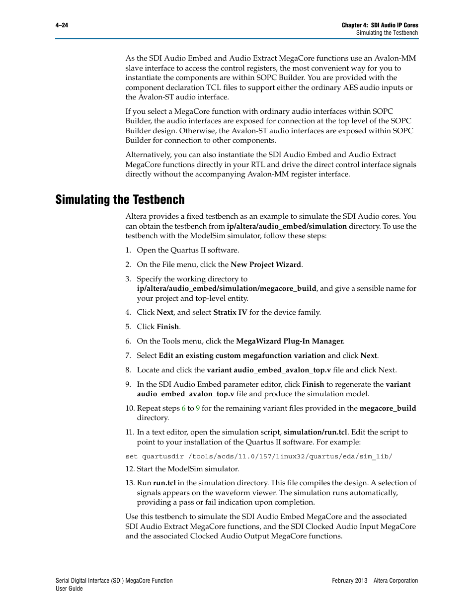 Simulating the testbench, Simulating the testbench –24 | Altera Serial Digital Interface (SDI) MegaCore Function User Manual | Page 112 / 140