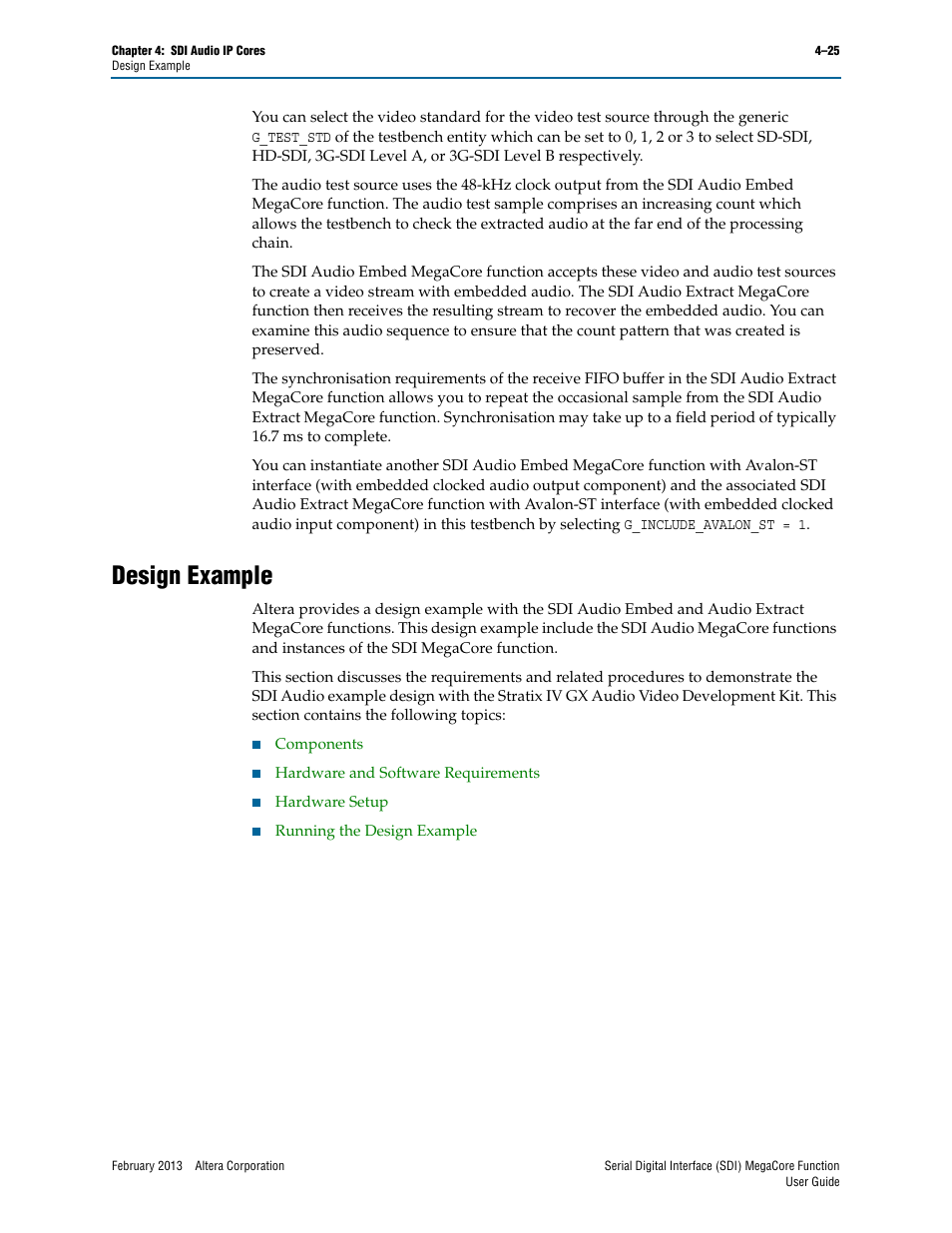 Design example, Design example –25 | Altera Serial Digital Interface (SDI) MegaCore Function User Manual | Page 113 / 140