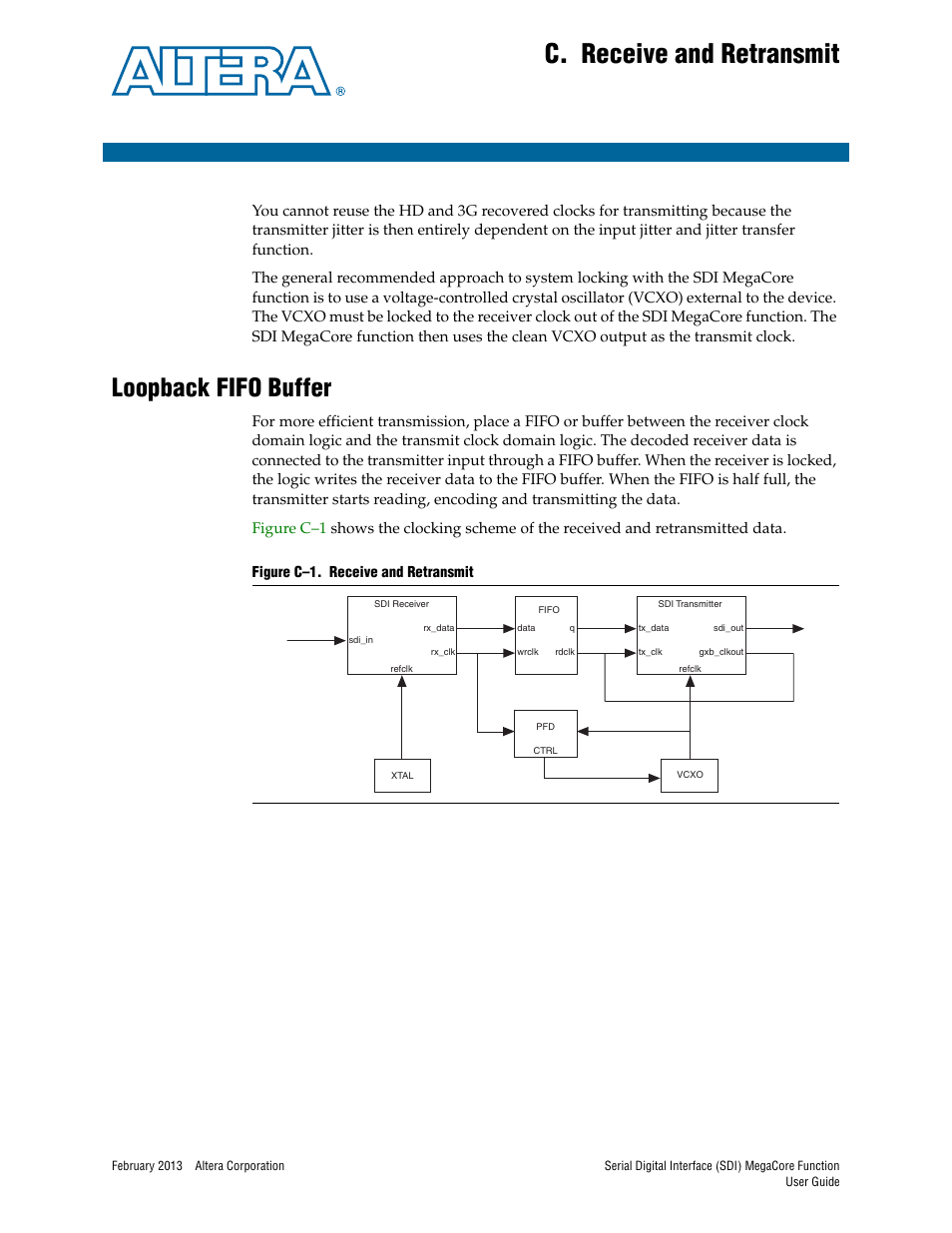 C. receive and retransmit, Loopback fifo buffer, Appendix c. receive and retransmit | Altera Serial Digital Interface (SDI) MegaCore Function User Manual | Page 135 / 140
