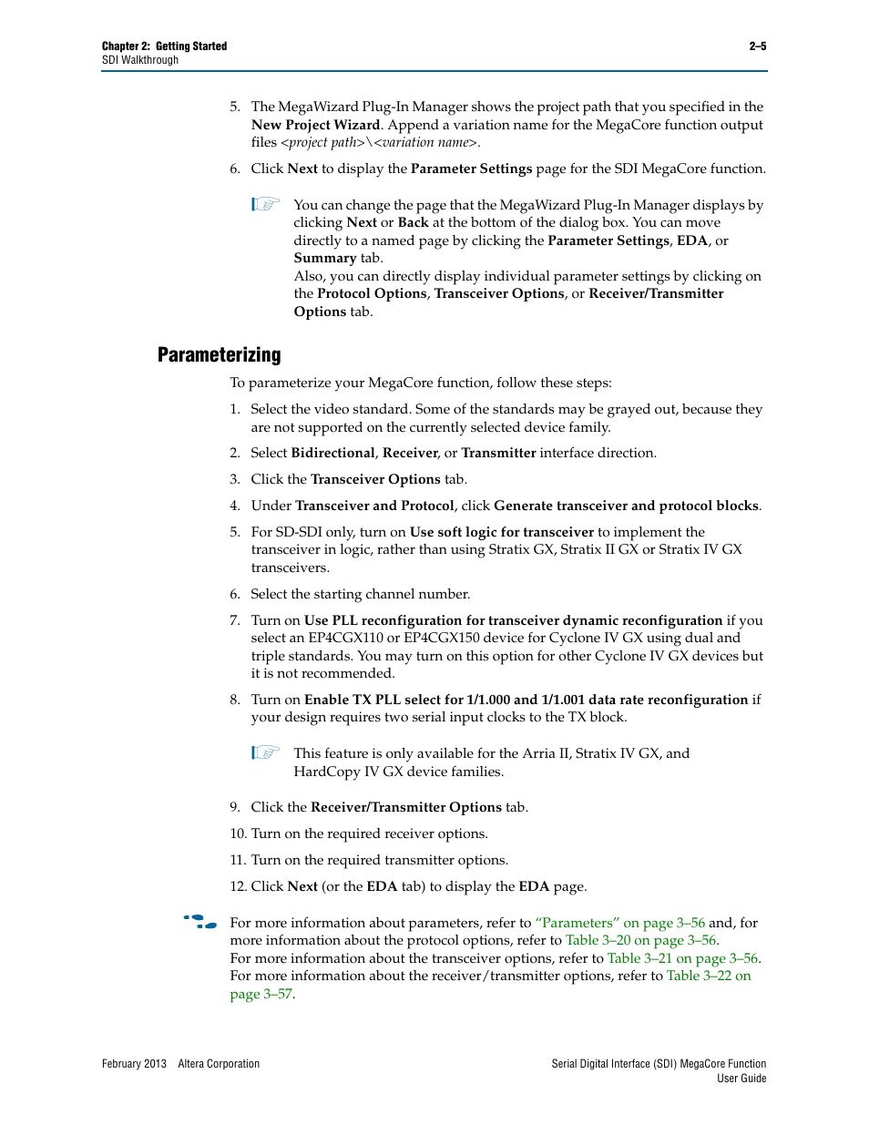 Parameterizing, Parameterizing –5 | Altera Serial Digital Interface (SDI) MegaCore Function User Manual | Page 19 / 140