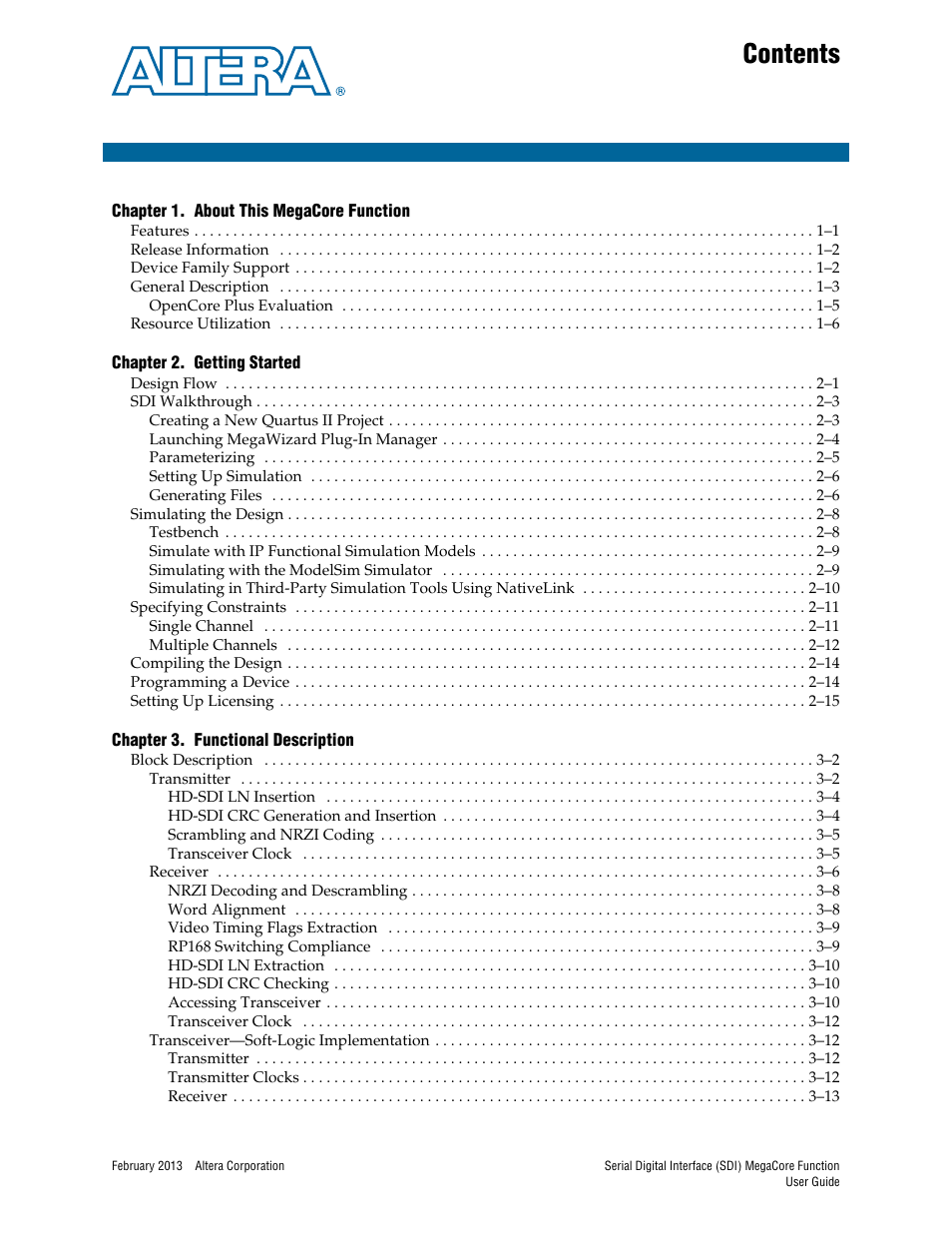 Altera Serial Digital Interface (SDI) MegaCore Function User Manual | Page 3 / 140
