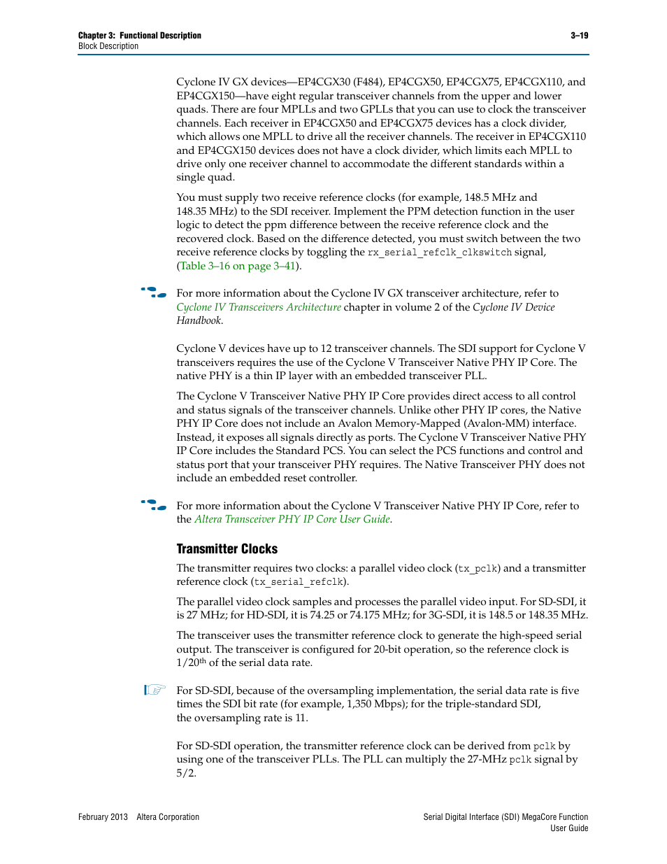 Transmitter clocks, Transmitter clocks –19 | Altera Serial Digital Interface (SDI) MegaCore Function User Manual | Page 49 / 140