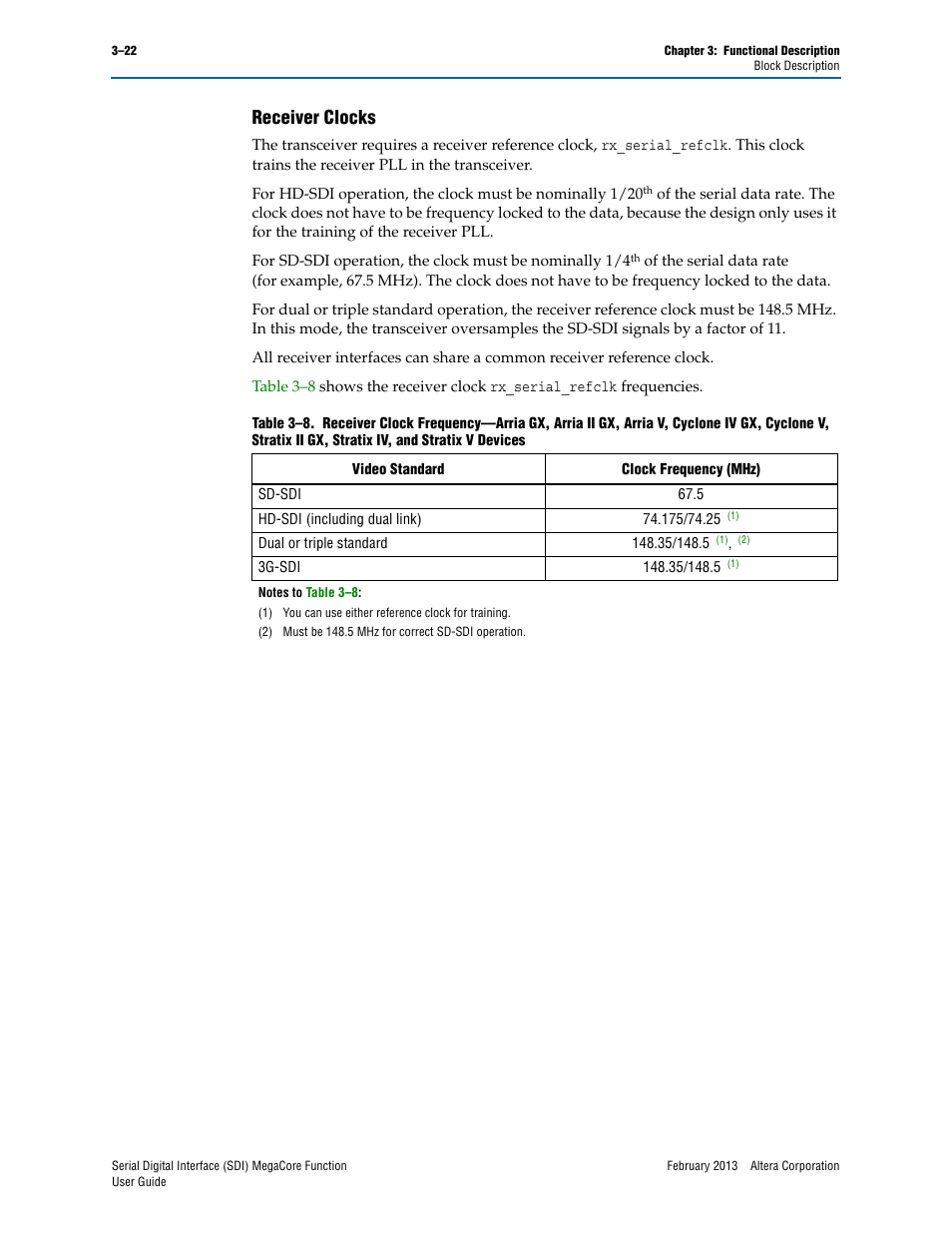 Receiver clocks, Receiver clocks –22 | Altera Serial Digital Interface (SDI) MegaCore Function User Manual | Page 52 / 140