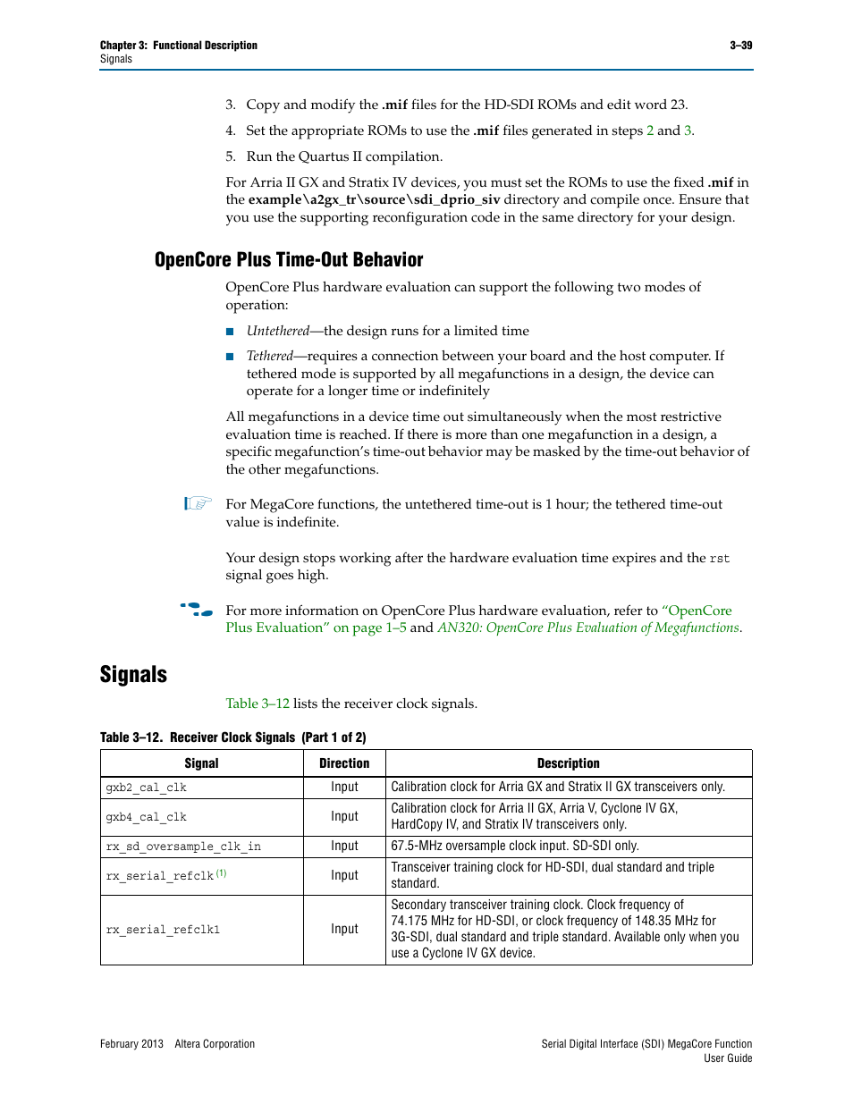 Opencore plus time-out behavior, Signals, Opencore plus time-out behavior –39 | Signals –39, Opencore | Altera Serial Digital Interface (SDI) MegaCore Function User Manual | Page 69 / 140