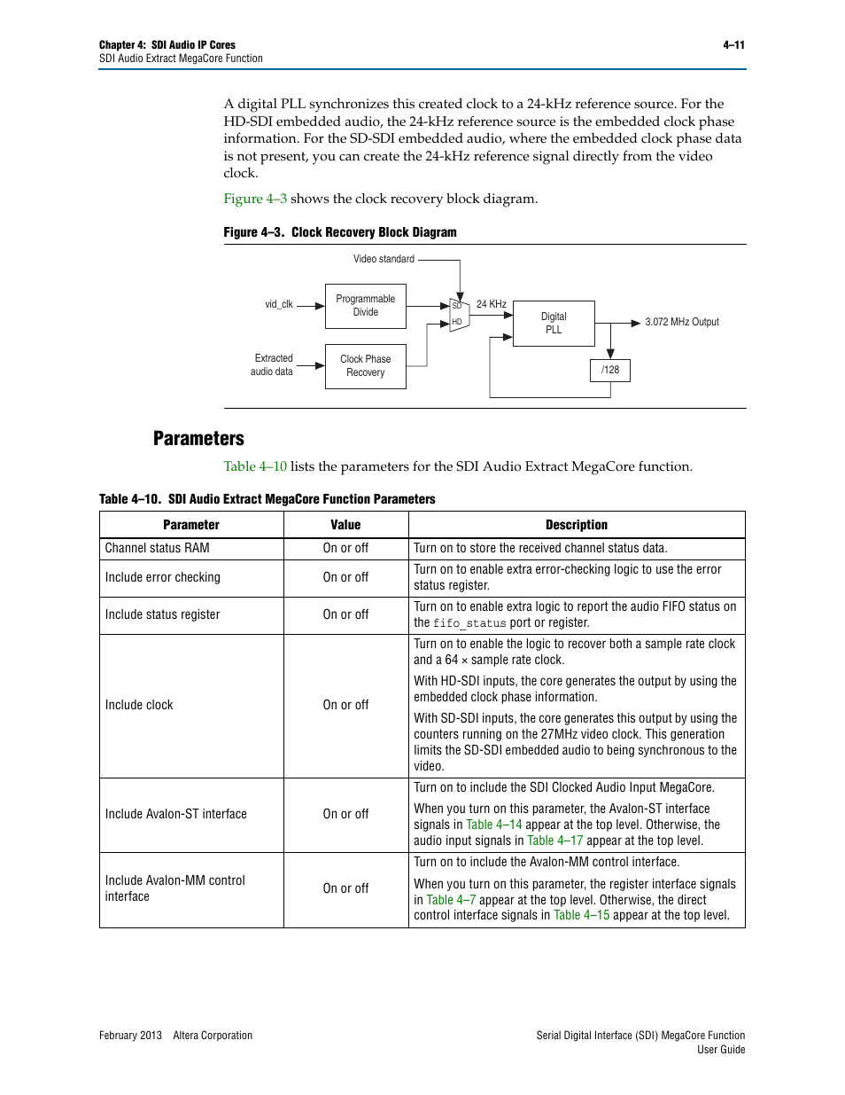 Parameters, Parameters –11 | Altera Serial Digital Interface (SDI) MegaCore Function User Manual | Page 99 / 140