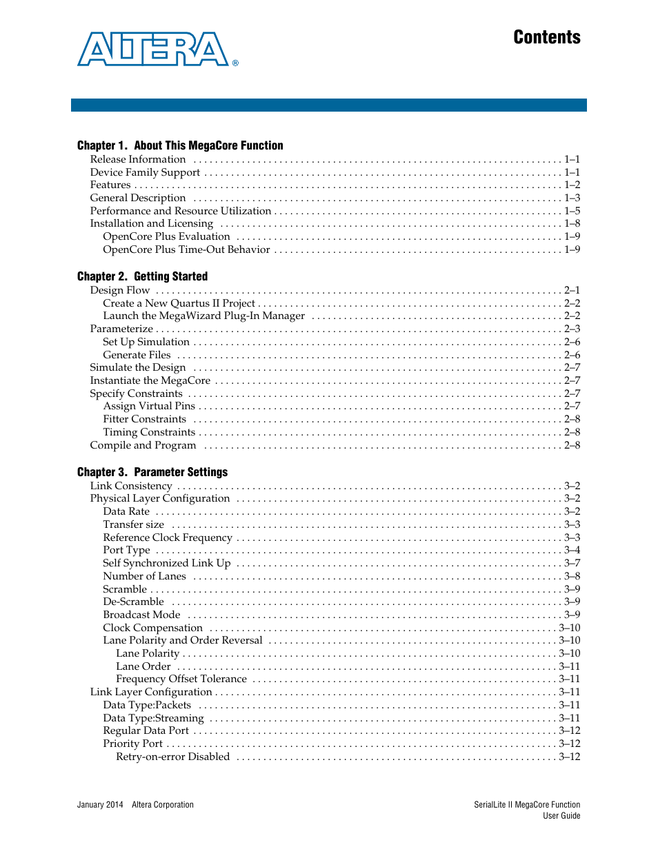 Altera SerialLite II IP Core User Manual | Page 3 / 110