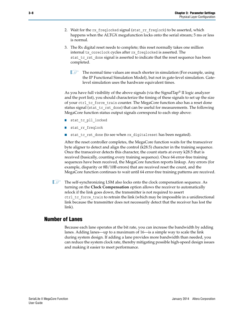 Number of lanes, Number of lanes –8 | Altera SerialLite II IP Core User Manual | Page 31 / 110