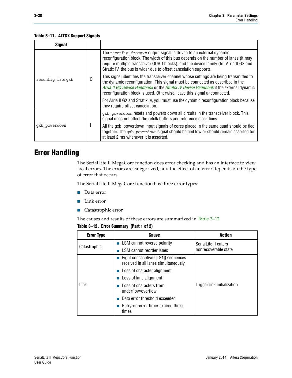Error handling, Error handling –27 | Altera SerialLite II IP Core User Manual | Page 51 / 110