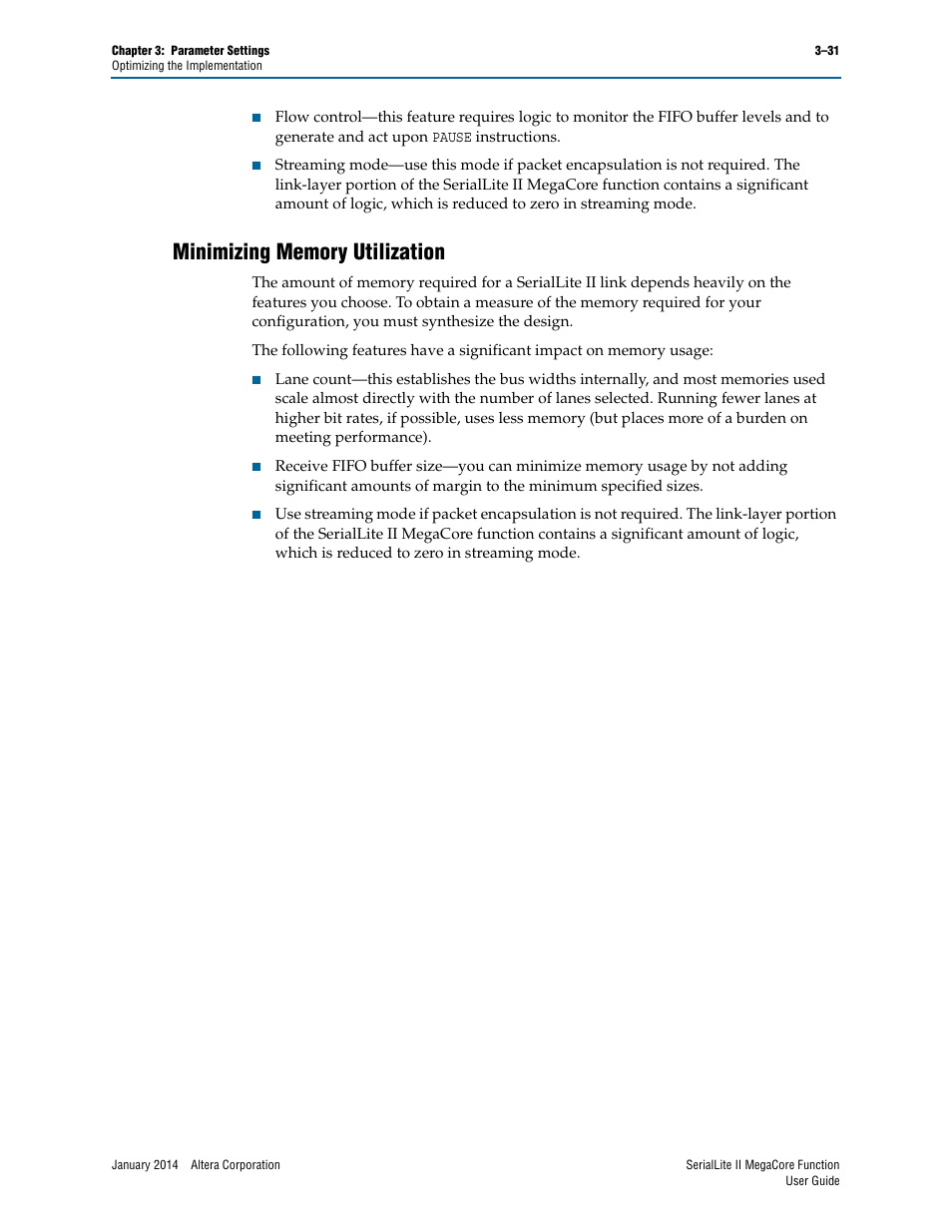 Minimizing memory utilization, Minimizing memory utilization –30 | Altera SerialLite II IP Core User Manual | Page 54 / 110