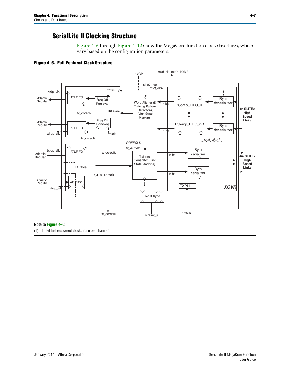 Seriallite ii clocking structure, Seriallite ii clocking structure –7, Xcvr | Altera SerialLite II IP Core User Manual | Page 61 / 110