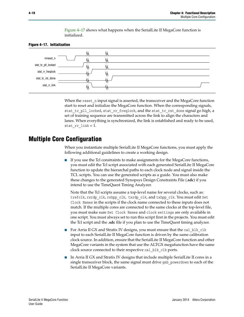 Multiple core configuration, Multiple core configuration –18 | Altera SerialLite II IP Core User Manual | Page 72 / 110
