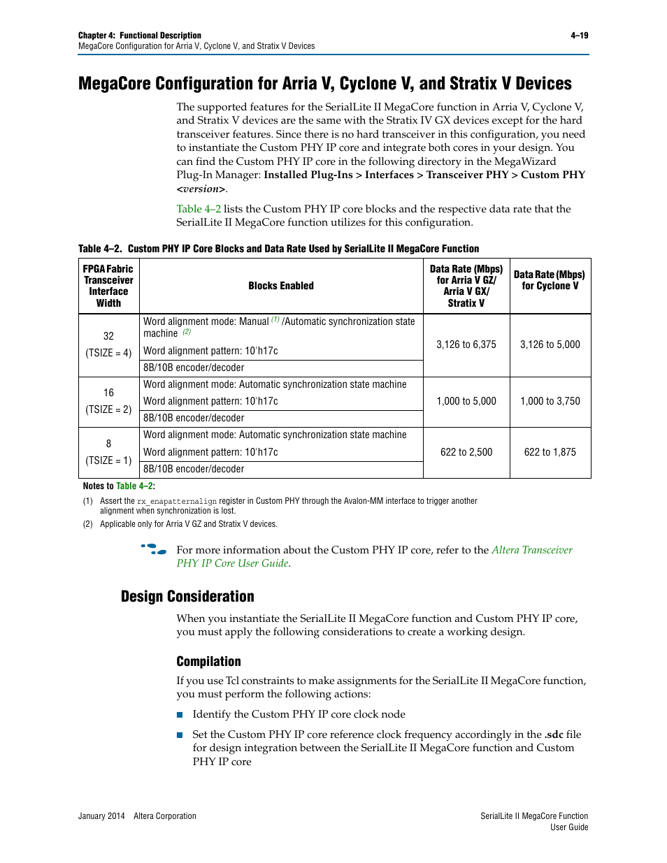 Design consideration, Compilation, Design consideration –19 | Compilation –19 | Altera SerialLite II IP Core User Manual | Page 73 / 110
