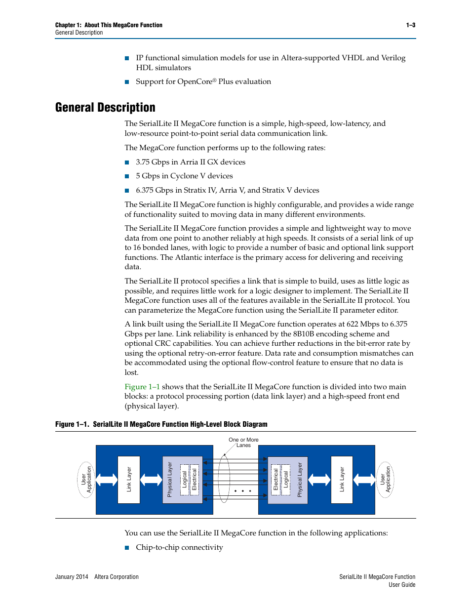 General description, General description –3 | Altera SerialLite II IP Core User Manual | Page 8 / 110