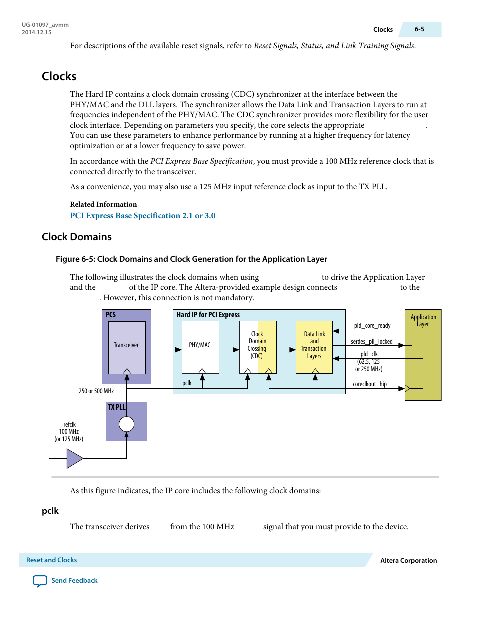 Clocks, Clock domains, Pclk | Altera Stratix V Avalon-MM Interface for PCIe Solutions User Manual | Page 109 / 184