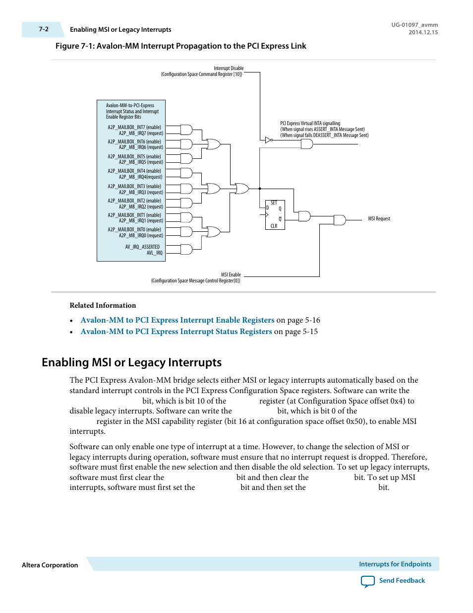 Enabling msi or legacy interrupts | Altera Stratix V Avalon-MM Interface for PCIe Solutions User Manual | Page 114 / 184