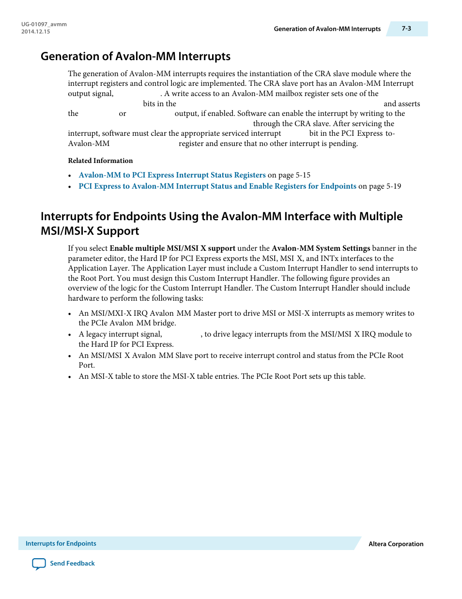 Generation of avalon-mm interrupts | Altera Stratix V Avalon-MM Interface for PCIe Solutions User Manual | Page 115 / 184