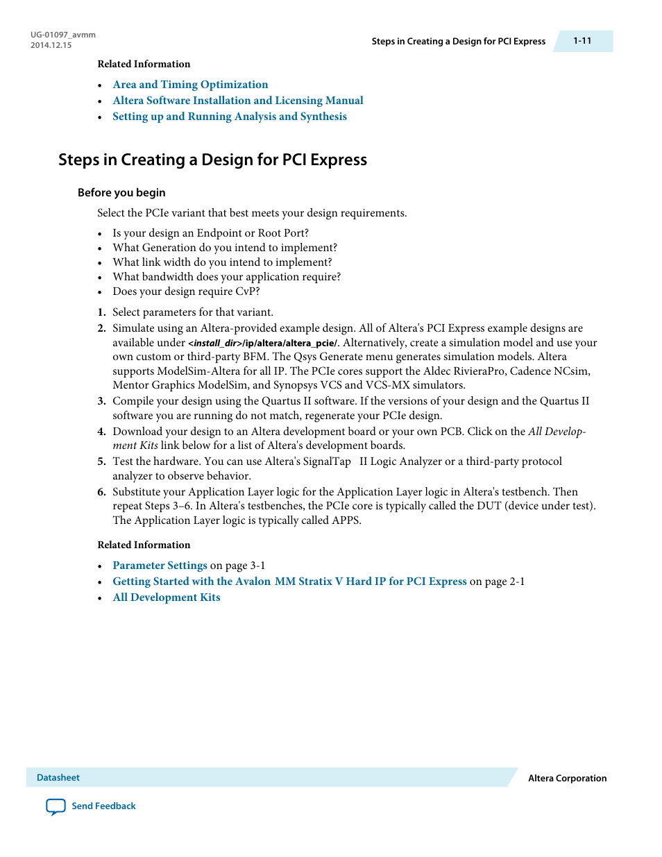 Steps in creating a design for pci express | Altera Stratix V Avalon-MM Interface for PCIe Solutions User Manual | Page 12 / 184
