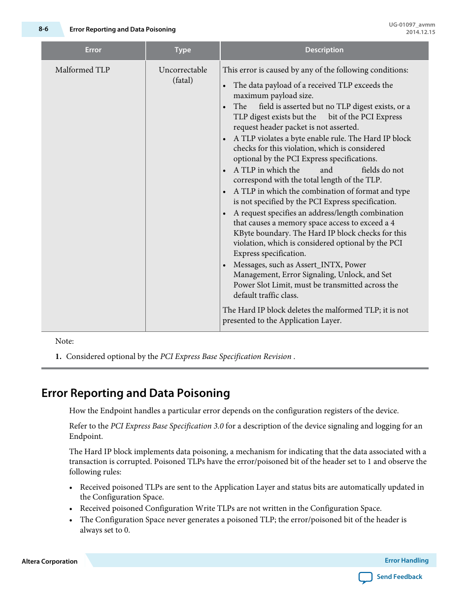 Error reporting and data poisoning | Altera Stratix V Avalon-MM Interface for PCIe Solutions User Manual | Page 122 / 184