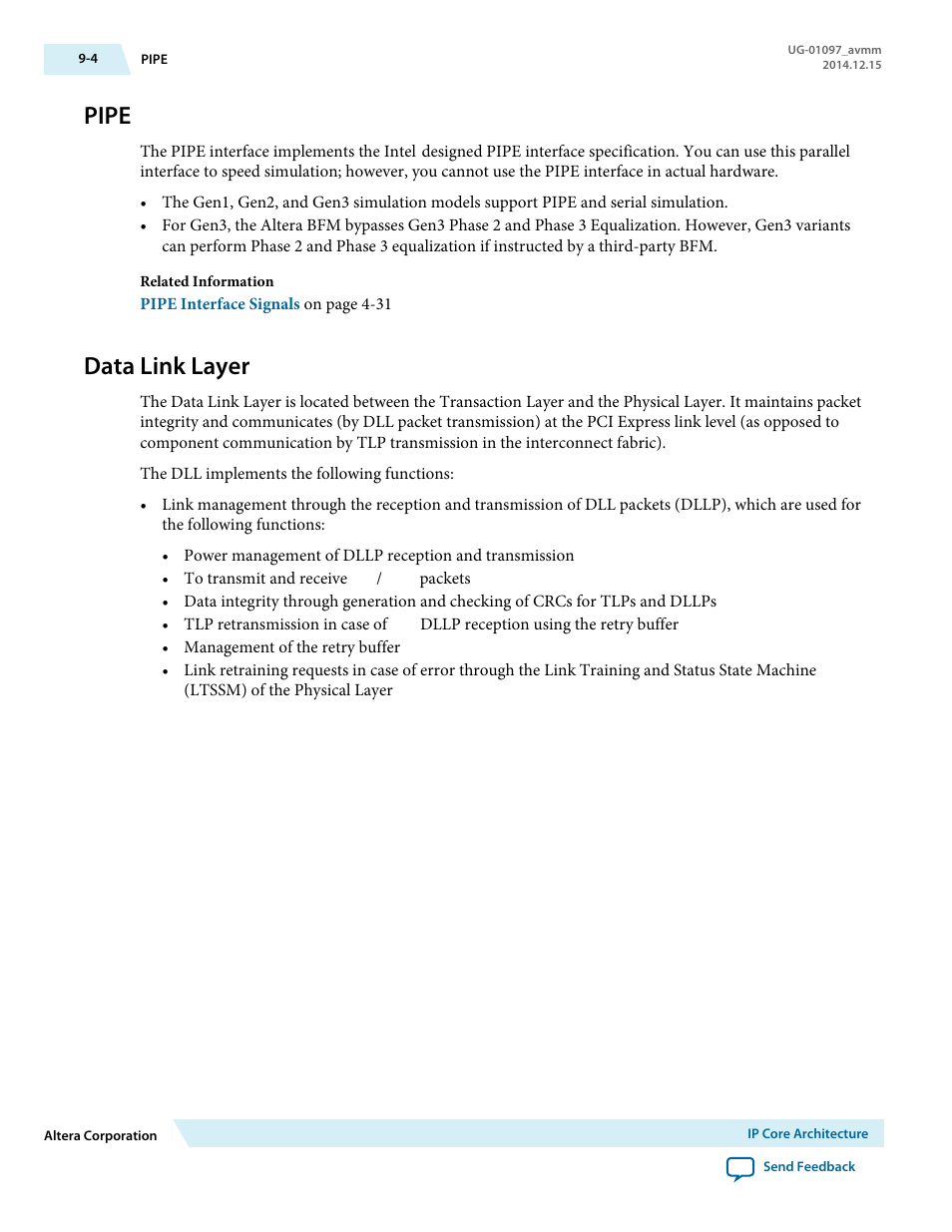 Pipe, Data link layer | Altera Stratix V Avalon-MM Interface for PCIe Solutions User Manual | Page 128 / 184