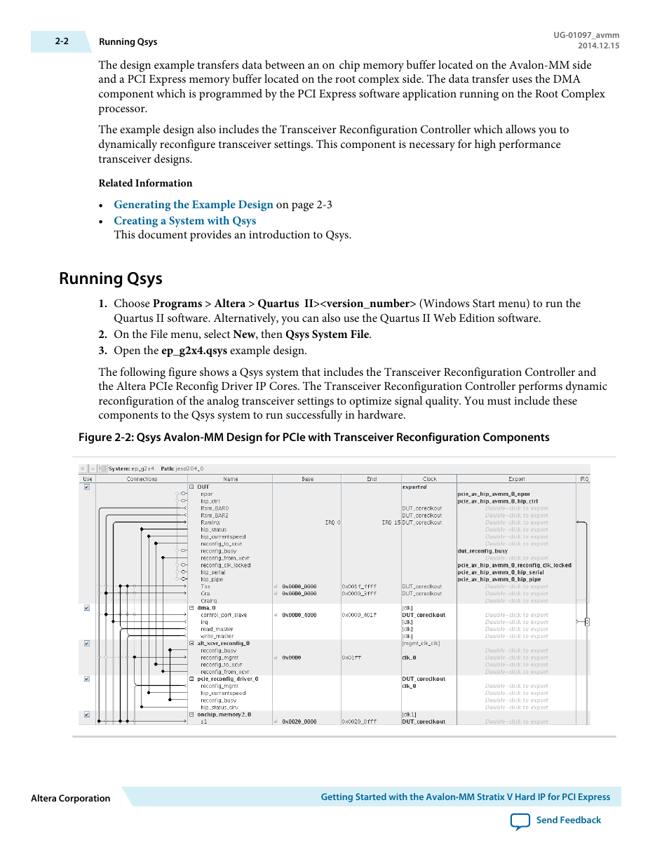 Running qsys | Altera Stratix V Avalon-MM Interface for PCIe Solutions User Manual | Page 14 / 184