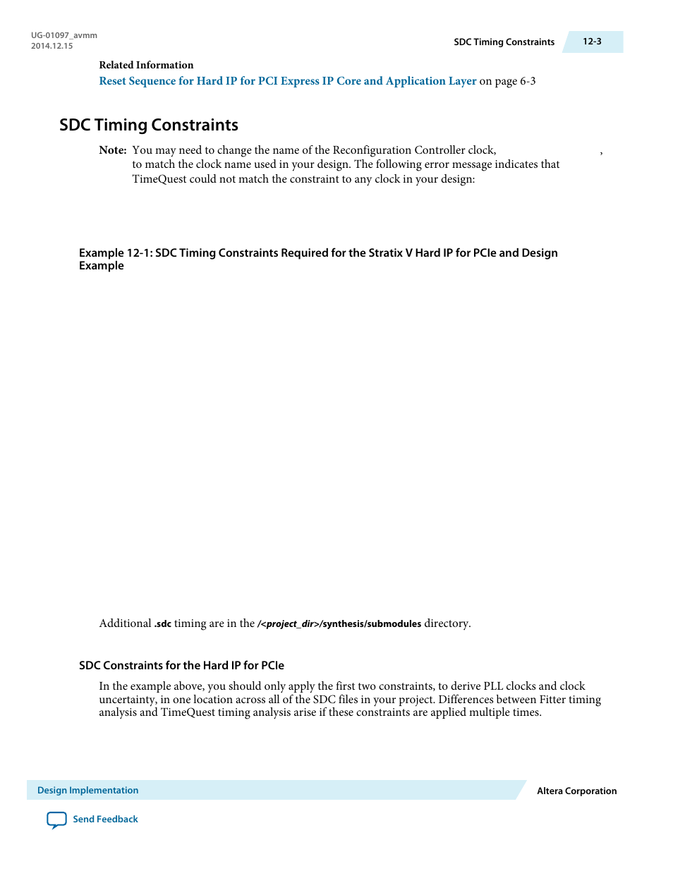 Sdc timing constraints | Altera Stratix V Avalon-MM Interface for PCIe Solutions User Manual | Page 157 / 184