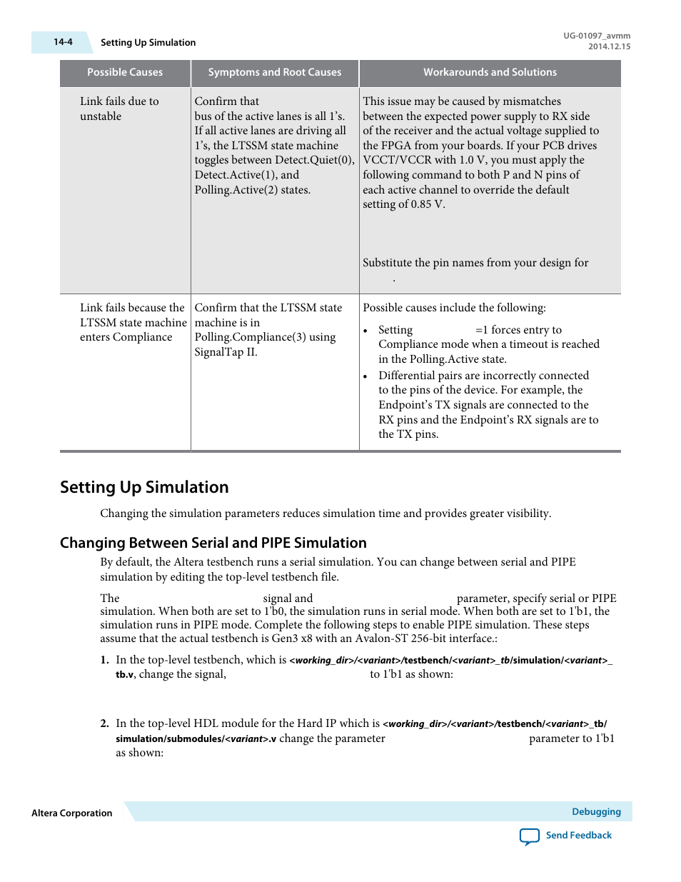 Setting up simulation, Changing between serial and pipe simulation | Altera Stratix V Avalon-MM Interface for PCIe Solutions User Manual | Page 166 / 184